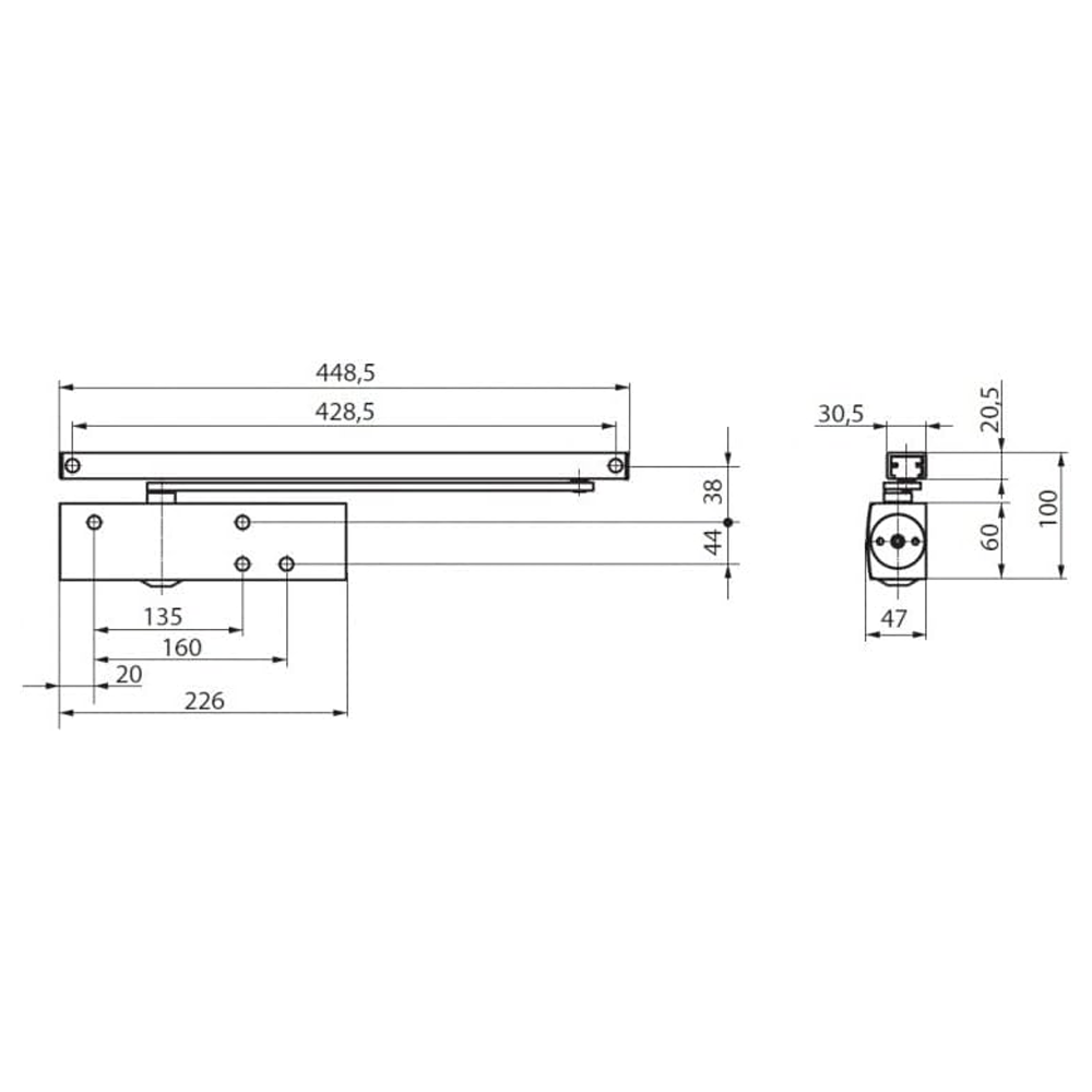 GEZE TS-3000 strieborné komplet (kĺzna lišta + montážna podložka) – Obrázok 2
