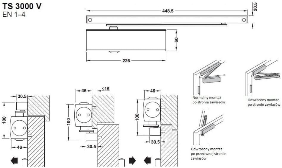 GEZE TS-3000 strieborné komplet (kĺzna lišta + montážna podložka) – Obrázok 3