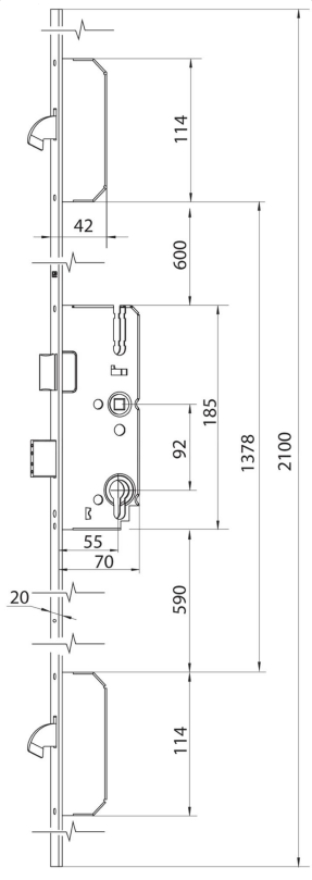 ZZ Winkhaus K+G STV-F 92/55/20 hák 2060/55/92/8 M2 ľavý – Obrázok 2